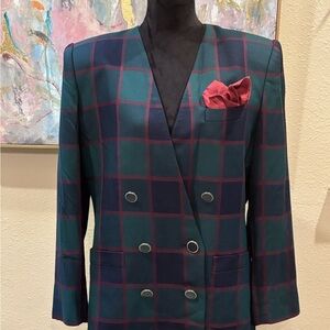 Kasper Teal and Burgundy Checkered Blazer